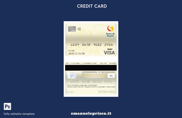 stile verificato Modello di carta di debito visto bancario Colombia Banco de Bog